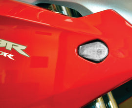 Hotbodies Racing flush mount signal lights in clear, designed for motorcycle or vehicle customization.