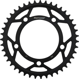 Steel 43-tooth Supersprox rear sprocket for 530 chain, black finish, durable motorcycle sprocket with precision honed edges.