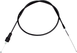 Black vinyl throttle cable by Motion Pro, 70-4155, for motorcycle control lines, with detailed fittings and flexible construction.