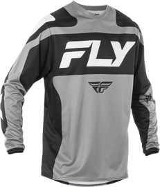 Fly Racing F-16 Jersey in grey, black, and white with XL size, featuring a lightweight, breathable fabric and racing-inspired design.