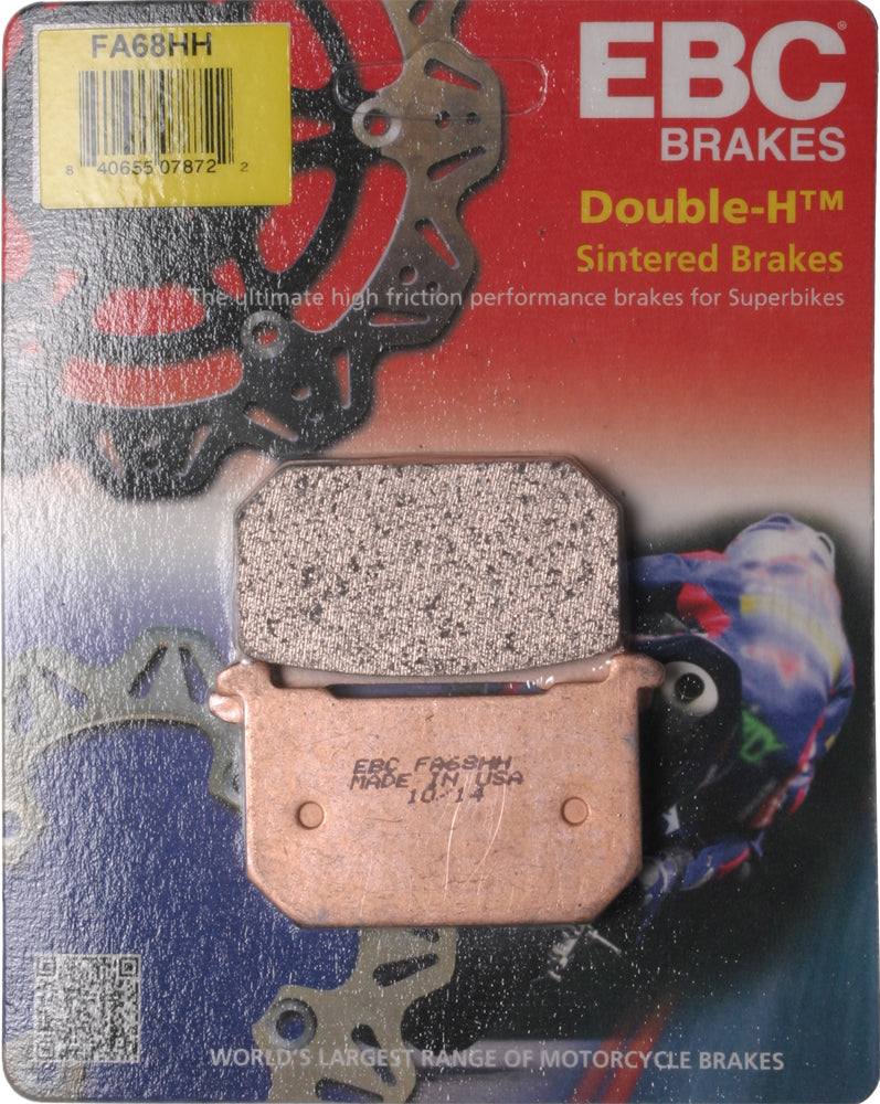 EBC Motorcycle Brakes Fa68hh Double-H Sintered Brake Pads for motorcycle braking system, showing the brake pad design and material.