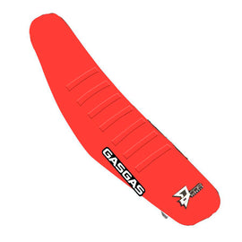 Red DCOR seat cover with matching red ribs, designed for gas seats, featuring a durable and stylish fabric finish.