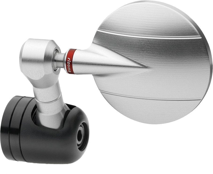 RIZOMA Spy-R 57mm silver motorcycle mirror with sleek round design, featuring a silver finish and sturdy mounting hardware.