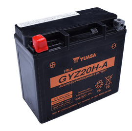 Yuasa GYZ20H-A sealed factory-activated battery with durable design and positive and negative terminals visible.