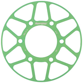 Supersprox aluminum rear sprocket with green edge, 46-tooth, for Kawasaki and Polaris motorcycles, showing the sprocket's detailed design