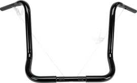 HardDrive 1.25-inch Bagger Ape-Hanger handlebars in gloss black with 18-inch rise, designed for motorcycle cruiser customization.