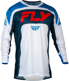 Fly Racing Lite Jersey in red, white, and navy, size medium, featuring lightweight, breathable motocross jersey design.