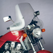 Load image into Gallery viewer, Clear Plexifairing 3 windshield for motorcycles by National Cycle, 1-inch size, shown with mounting hardware.