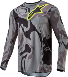 Alpine Star Racer Tactical Jersey in grey, camo, and magnet colors, showcasing its tactical design and camouflage pattern.