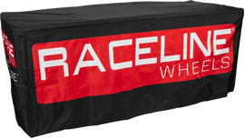 Raceline 6 ft table cover with logo and design, made of durable fabric, designed for promotional use on conference or event tables.