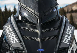 Sportech Lightshield black windshield for Ski-Doo Rmk and Rush snowmobiles, durable windscreen with clear visibility.