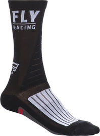 Fly Racing Fly Factory Rider Socks in black, white, and red, size small/medium, with breathable fabric and sporty design.