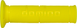 Pair of DOMINO RACING Corsa Grips Flo Yellow for motorcycles, featuring bright yellow rubber with textured surface for grip.