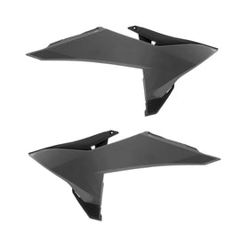 Polisport Plastics radiator scoops in Nardo grey and black for motorcycle body cooling, shown on a bike.
