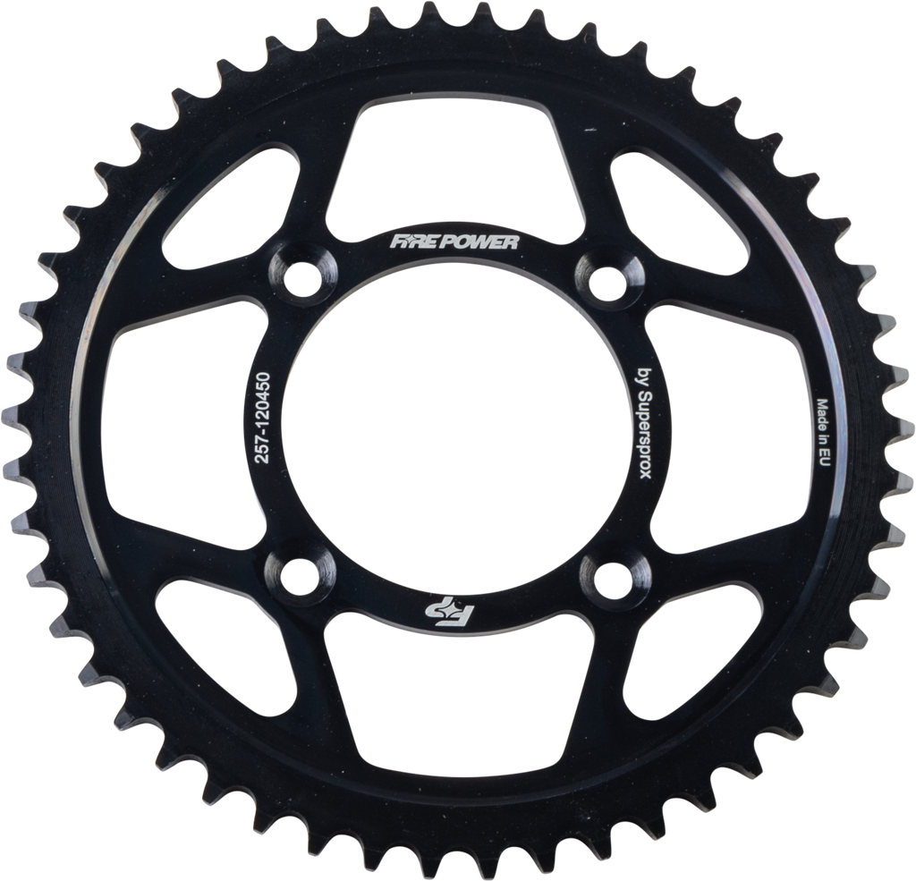Steel Fire Power 50T rear sprocket with black finish, featuring gear teeth for motorcycle or dirt bike drivetrain.