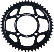 Load image into Gallery viewer, Steel Fire Power 50T rear sprocket with black finish, featuring gear teeth for motorcycle or dirt bike drivetrain.