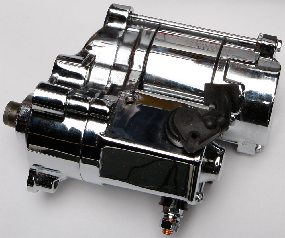 All Balls Sportster starter 1.4kW chrome motorcycle part showing the shiny chrome finish and compact design.