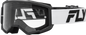 Fly Racing Focus goggle with white and black frame and clear lens, designed for motocross or off-road riding.