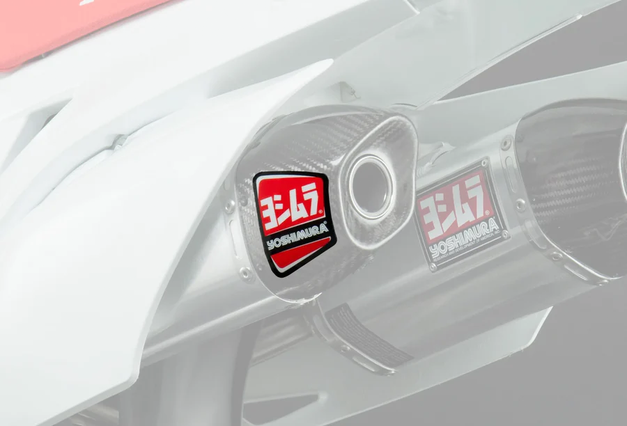 Yoshimura Rs-9 End Cap Decal LH showing graphics decal in black and white for motorcycle exhaust end cap.