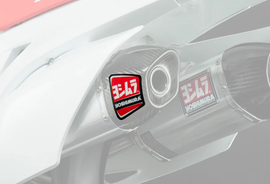 Yoshimura Rs-9 End Cap Decal LH showing graphics decal in black and white for motorcycle exhaust end cap.