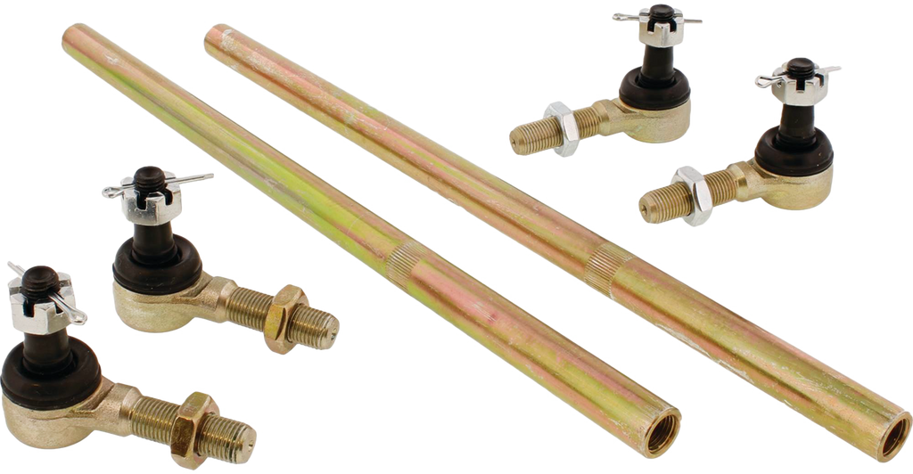 All Balls suspension tie rod kit 252-1047 showing metal rods and rubber boots for vehicle steering repair.