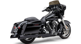 Black COBRA 4.5-inch uppercut slip-on exhaust for Harley FLH/Flt 95-16 motorcycle, shown on the exhaust system.