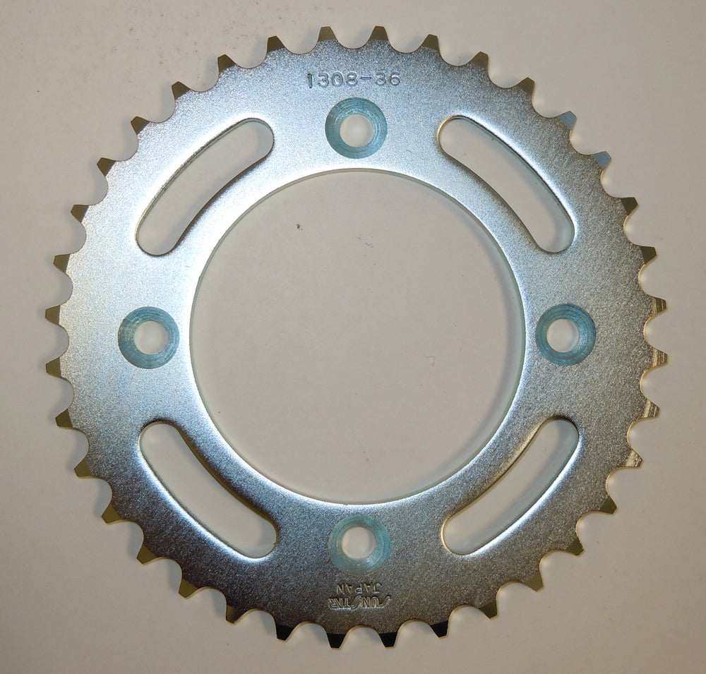 Sunstar steel rear sprocket 38-tooth for 420 chain, black finish, durable bike sprocket for mountain or road bikes.