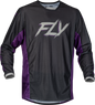 Fly Racing Kinetic Mesh Rave Jersey in black, purple, and silver with breathable mesh fabric and sporty design.