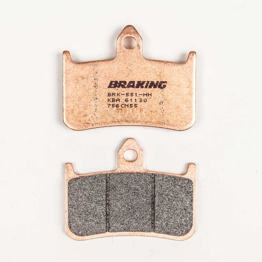 Sintered sport brake pad set by Braking with metal backing plates and friction surfaces for high-performance braking.