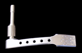 ModQuad flames throttle lever for quad bikes, featuring a vibrant flame design on durable plastic with a metal attachment point.