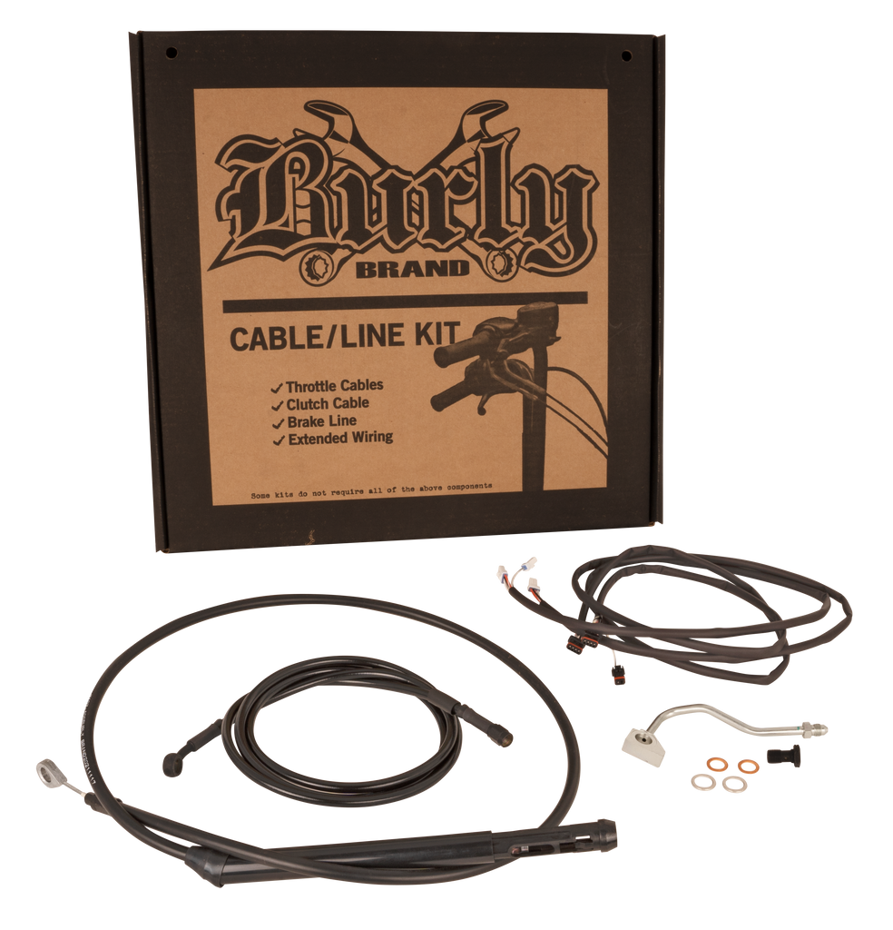 Burly Brand 13-inch control kit for Harley Davidson bagger motorcycles, includes cable and hydraulic control lines in black.