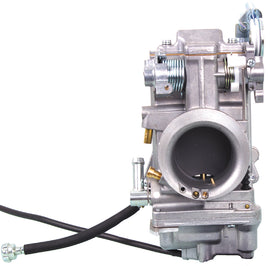 Mikuni 42mm carburetor for fuel intake system, showing the black intake body and silver throttle components.