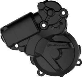 Polisport Plastics black ignition cover protector for motorcycle, body-mounted with sleek black finish.