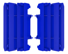 Blue Polisport Plastics radiator louvers with vent slats, designed for motorcycle cooling system protection.