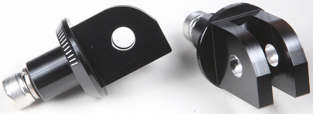 PUIG Footpeg Adapter 561-06797BK for motorcycle foot controls, black metal with mounting holes and adjustable features.
