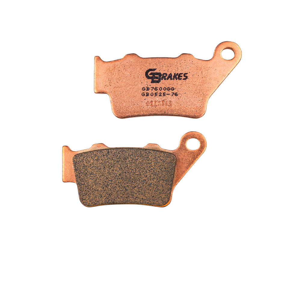 GBRAKES sintered brake pads for vehicles, showing the durable, metal-structured brake pads with branding and detailed surface features.