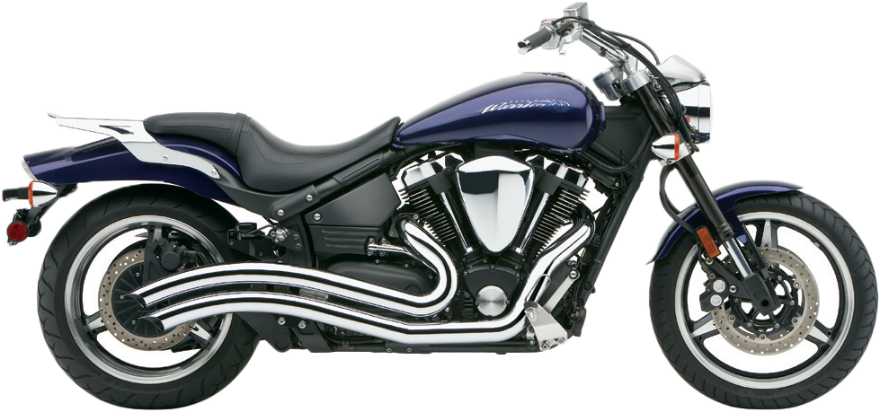 Cobra Speedster Swept F/S Chrome exhaust for Yamaha Warrior 02-10 motorcycle, showing polished chrome finish and sleek design.