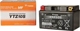 Yuasa YTZ10S sealed motorcycle battery with factory activation, compact and durable for reliable power.