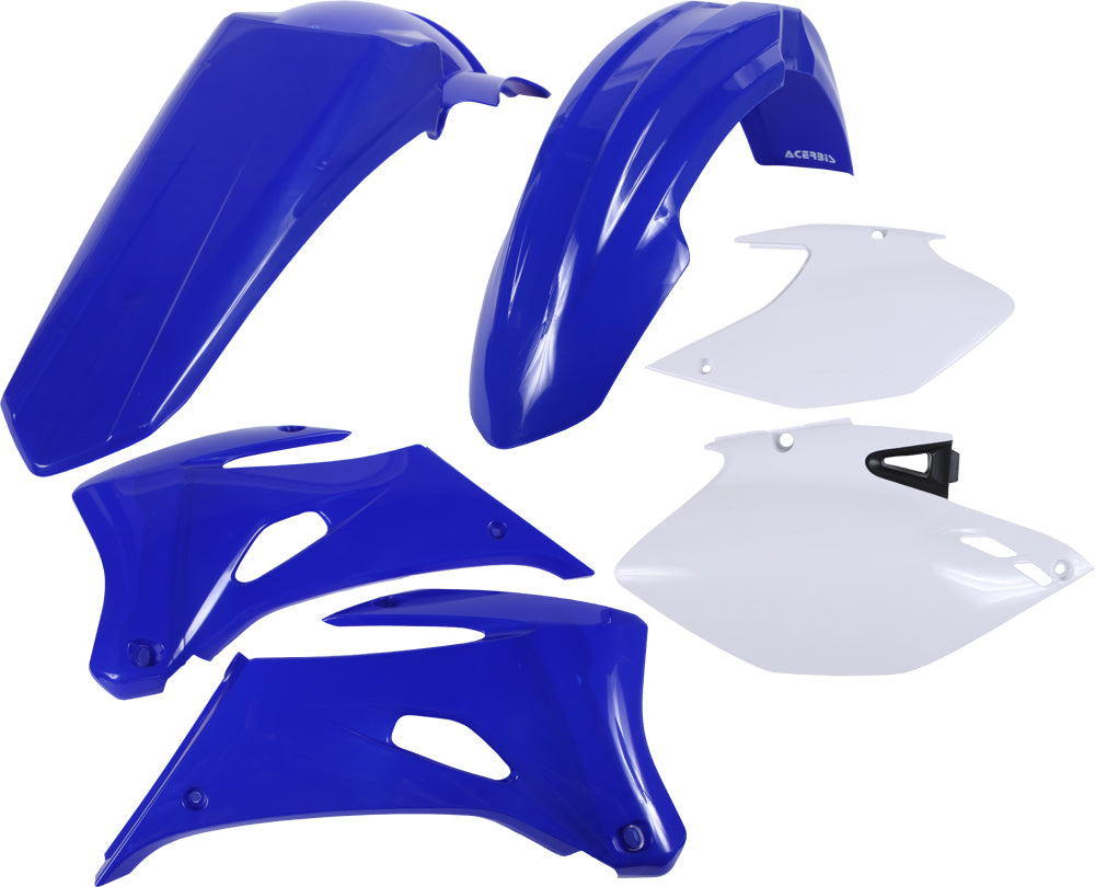 Acerbis blue plastic kit for motorcycle, featuring various durable plastic parts in a blue finish.