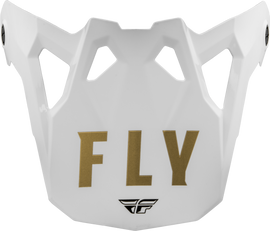 Fly Racing Formula Cp Slant visor in black, white, and gold for youth small motorcycle helmet accessories, durable and easy to install.