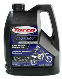 Torco GP-7 2T Racing Oil in a 1-gallon container, specialized motor oil for high-performance two-stroke engines.
