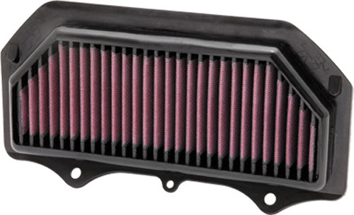 K&N Air Filter 767511 showing a close-up of the reusable, high-performance air filter with a black rubber frame and pleated filter media.
