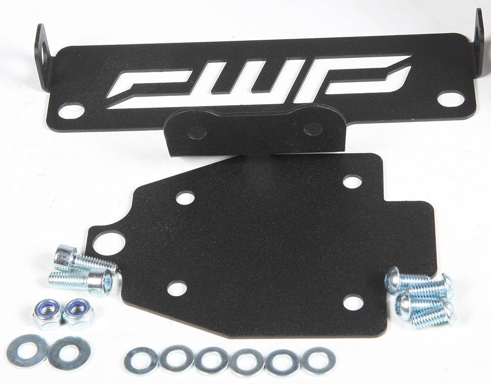 Black DMP Fender Eliminator Kit installed on a Suzuki motorcycle, showing sleek body design and mounting hardware.
