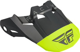 Fly Racing Formula Vector helmet visor in matte hi-vis, grey, and black, shown attached to motorcycle helmet.