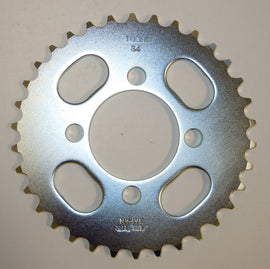 Sunstar steel 32-tooth rear sprocket for 420 chain, suitable for Kawasaki and Suzuki street bikes, shown in the image.