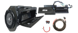 SSV Works Glovebox Kicker Sub with amplifier mounted inside for Polaris UTV Ride Command, black and compact installation