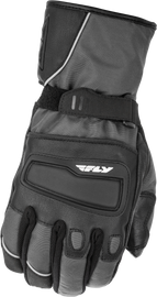 Fly Racing Xplore gloves in gunmetal and black, XS size, showing their sleek design and textured fabric for riding comfort.
