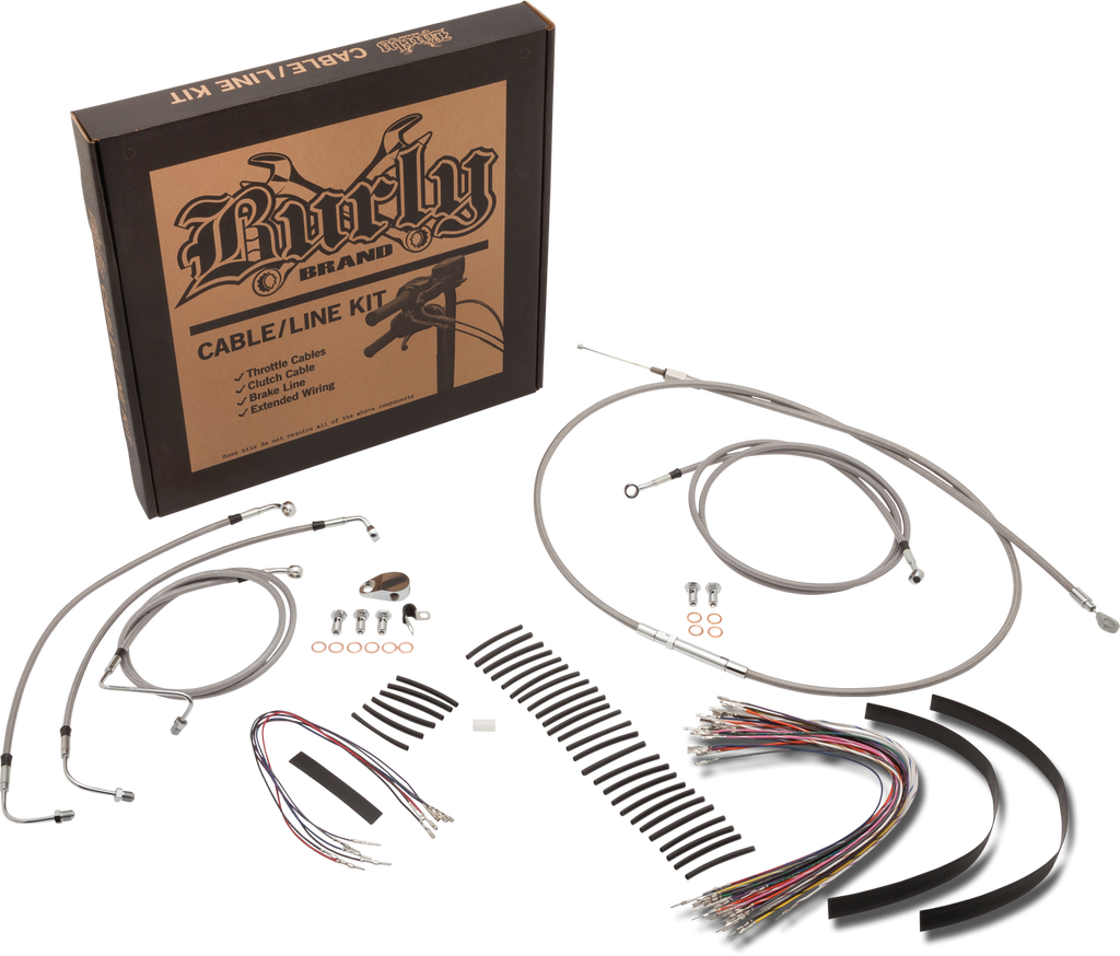 Stainless steel Burly Brand 16-inch Ape Hand Controls from Burly Cntrl Kit 750-05124, featuring ergonomic grips and control levers