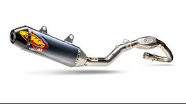 FMF Racing Fact-4.1 RCT stainless steel exhaust system with aluminum cap for motorcycle, featuring header and muffler components.