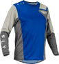 Fly Racing Kinetic Jet Jersey in blue, grey, and white, shown in size large with lightweight, breathable fabric for motocross riding.